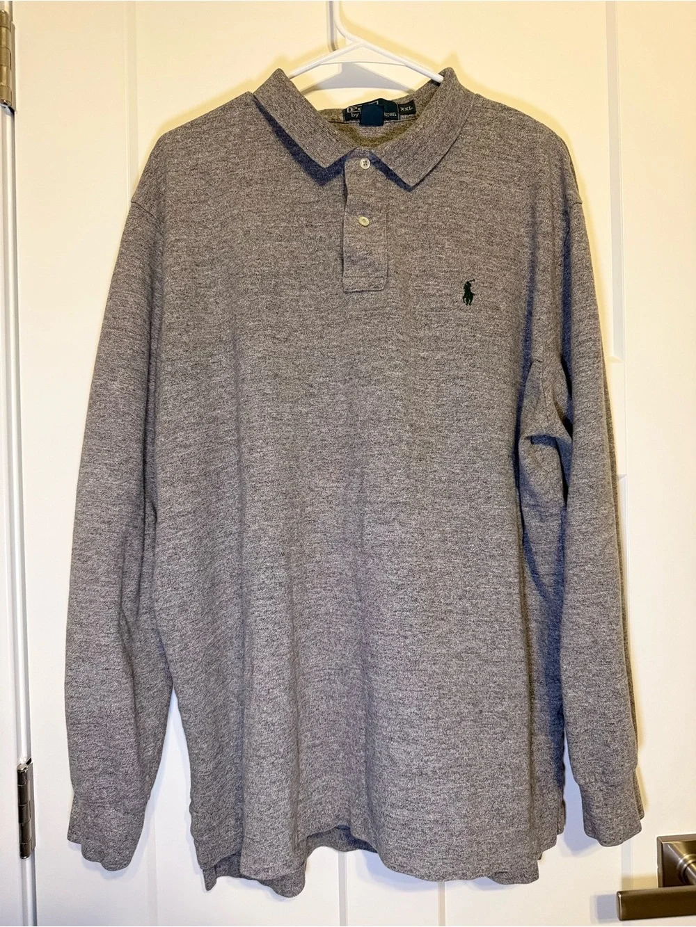 Ralph Lauren Men's Long-Sleeve Heather Gray Polo with Green Pony
